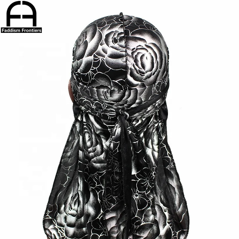 
Men Silk Durag Rose Print High Quality Silky Do Du Rags 