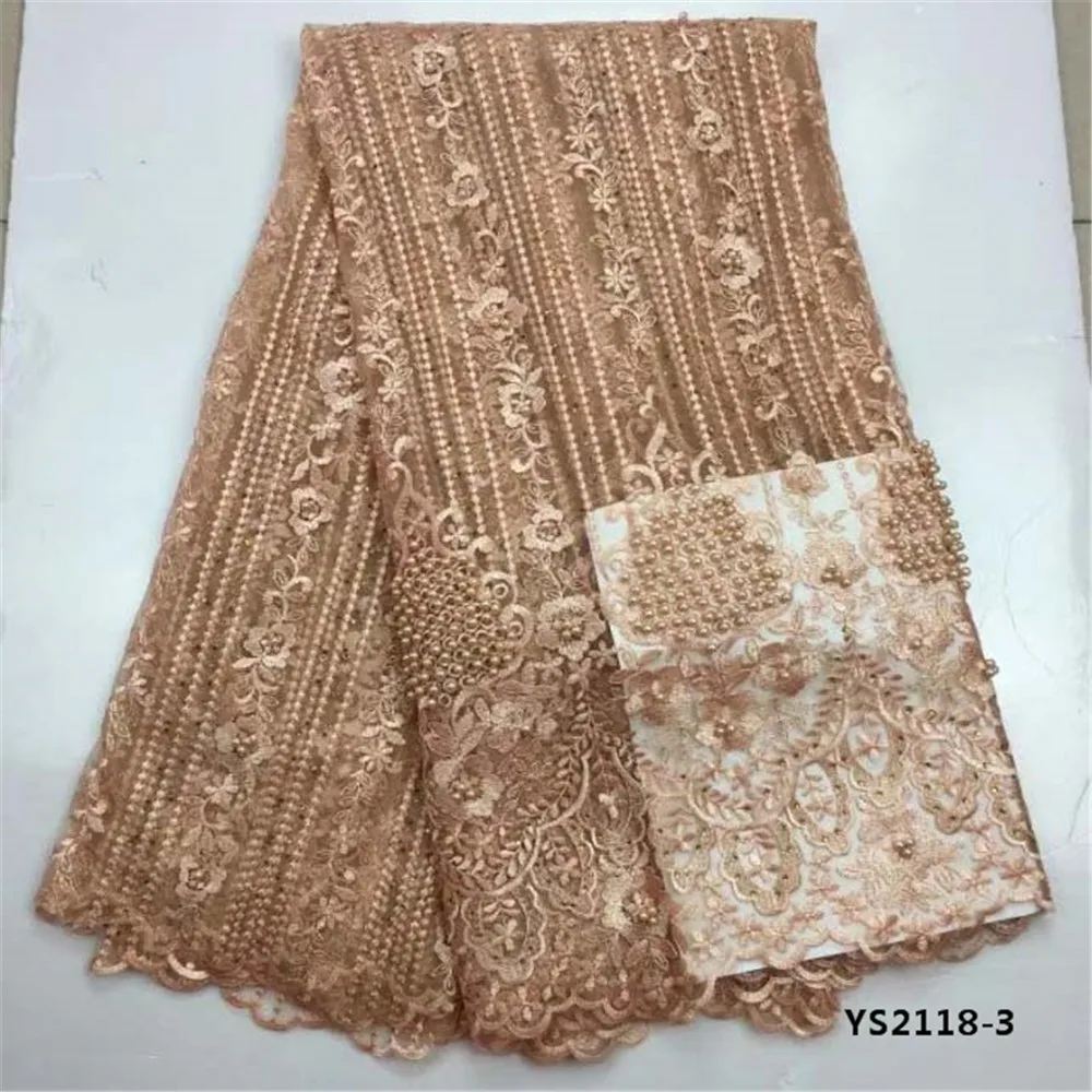 

Popular Indian french lace embroidery tulle fabric with beads by the yard