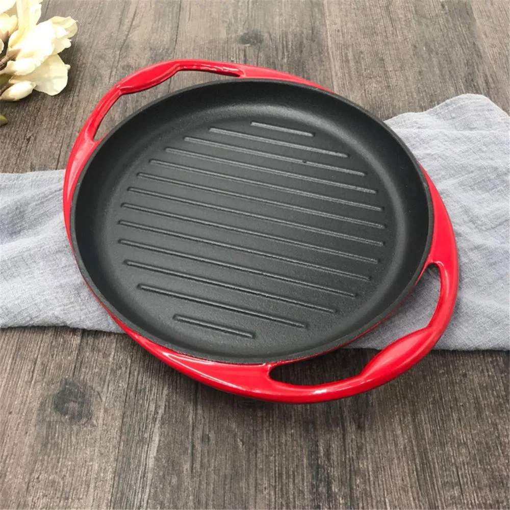 Cast Iron Griddle Plate With Double Handles In Enamel Coating,Chinese