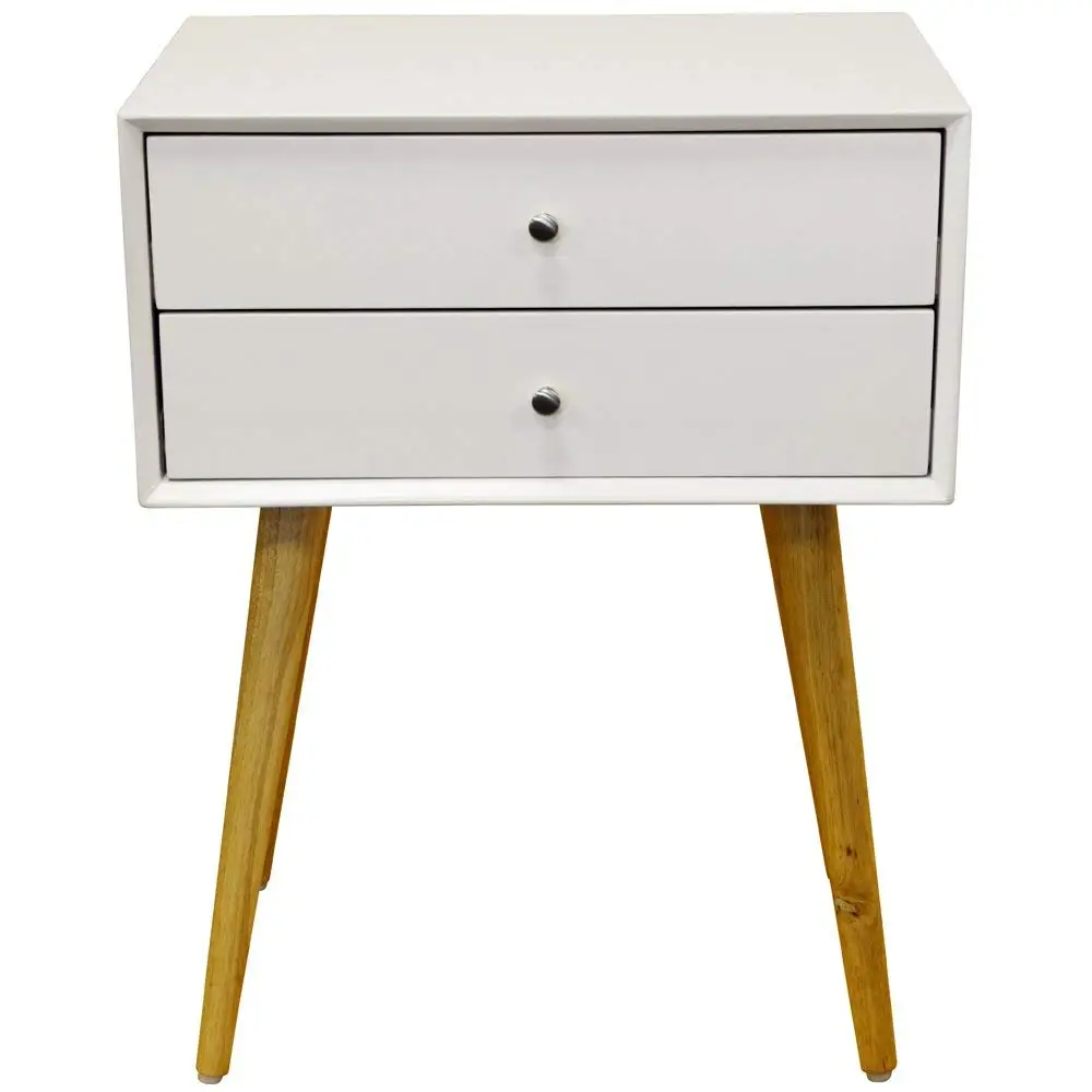 WYJ-112 High Gloss White Pine Solid Wood Side Table 2 Drawers Bedside Table