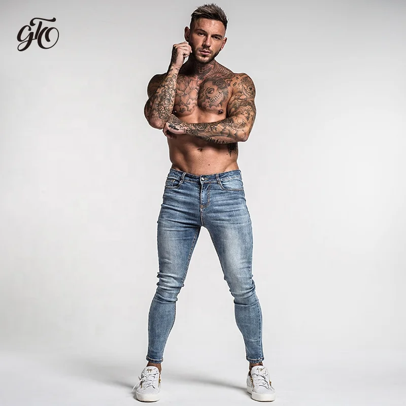 

2019 Wholesale new stylish blue distressed men's jeans soft long ankle skinny young pants jeans for men, Blue as pictures