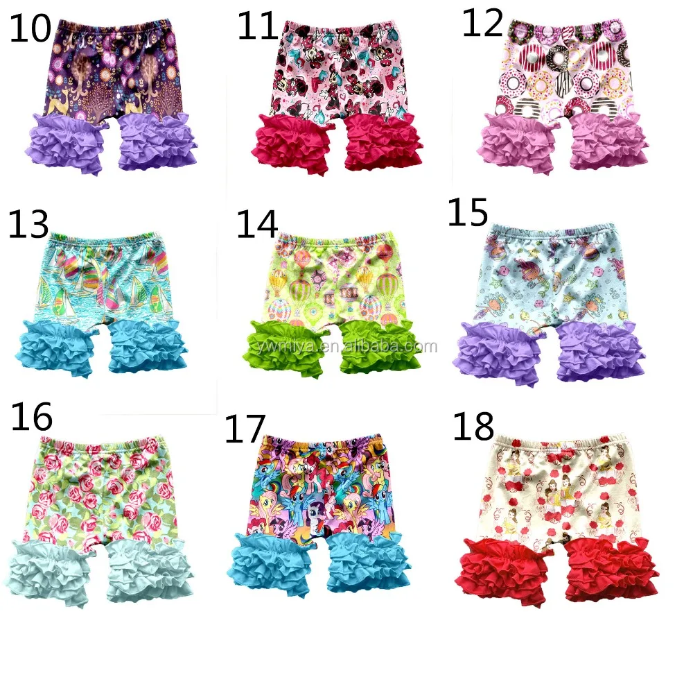 

MY-008 New designs princess cartoon & floral print baby ruffle shorts wholesale icing ruffle shorts Boutique toddler girls, Picture show