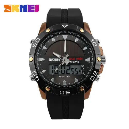 

SKMEI 1064 Fashion LED Digital and Quartz Dual Display Solar Sports Watch 50M Waterproof Diving Watches Men Relogio, 4 color for you choose