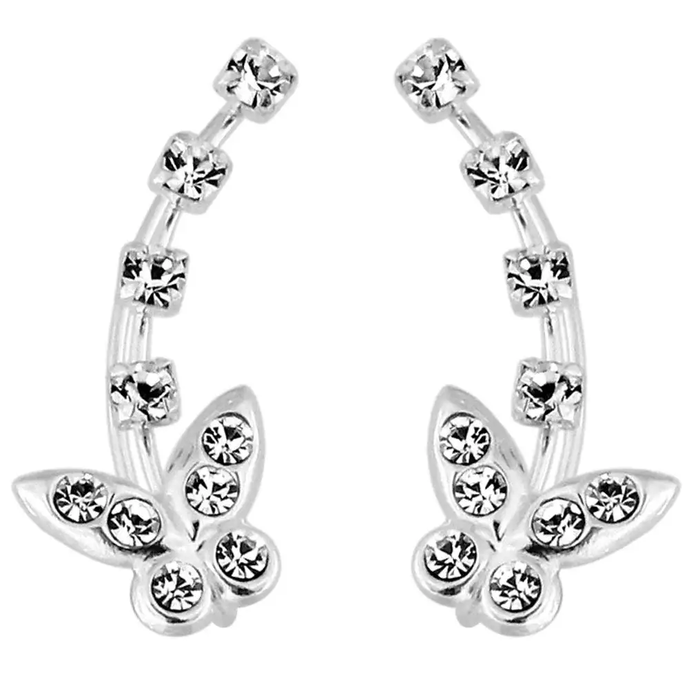 Triple Multi Crystal Stone Flower 925 Sterling Silver Cuffs /& Wraps Climbers Earring