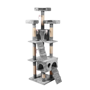 Image of Cat Kitten Scratching Sisal Post Tree Climbing Furniture Platform Hidey Krabpaal House
