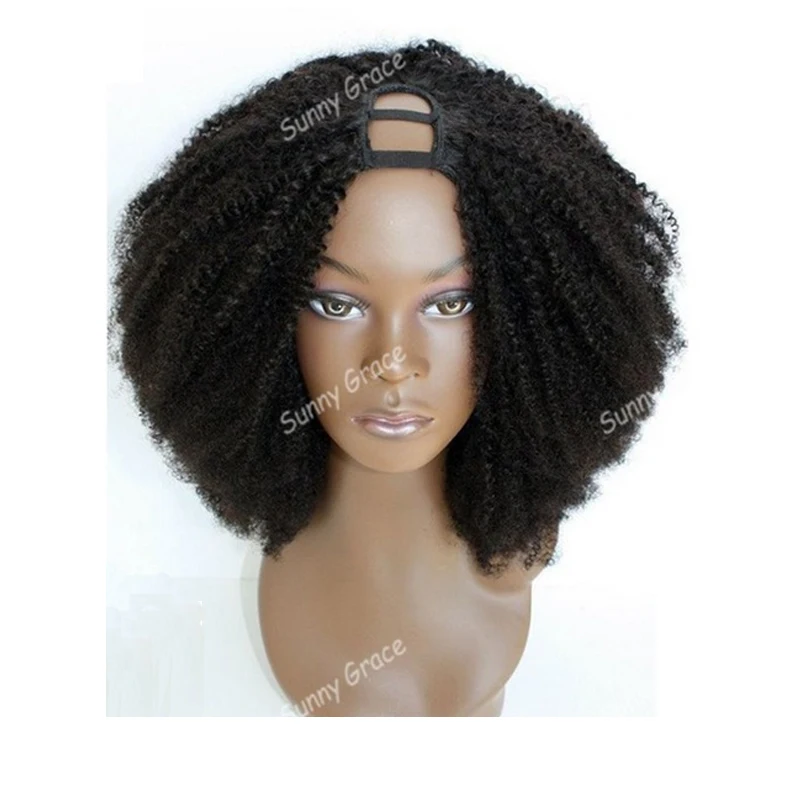 

Free shipping fashion hairstyle human hair afro kinky curly u part wig kinky curly for black women, N/a