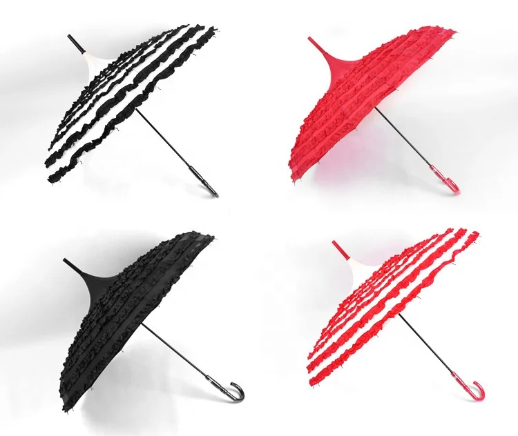 

Layers Wholesale Pagoda Sun Umbrella Long Handle Lady Parasol, Black, red, and ivory etc