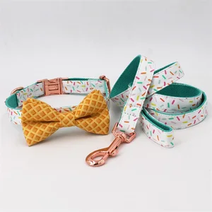 Image of Girl Dog Collar Sprinkles Pattern Bow Collar Rose Gold adjustable pet puppy cat collar bow