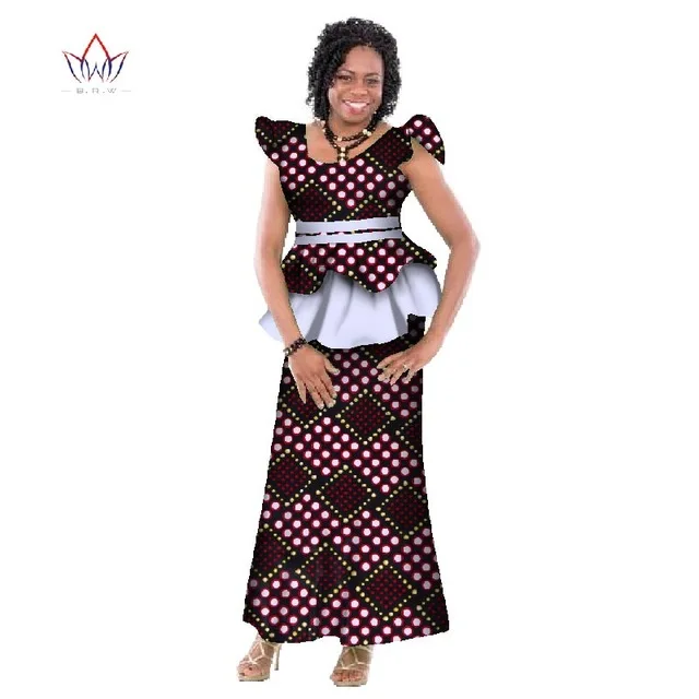 

Fashion New Bazin Riche African Wax Print Skirt Custom Clothing African Dashiki Fabric Plus Size Skirt Sets Women WY164