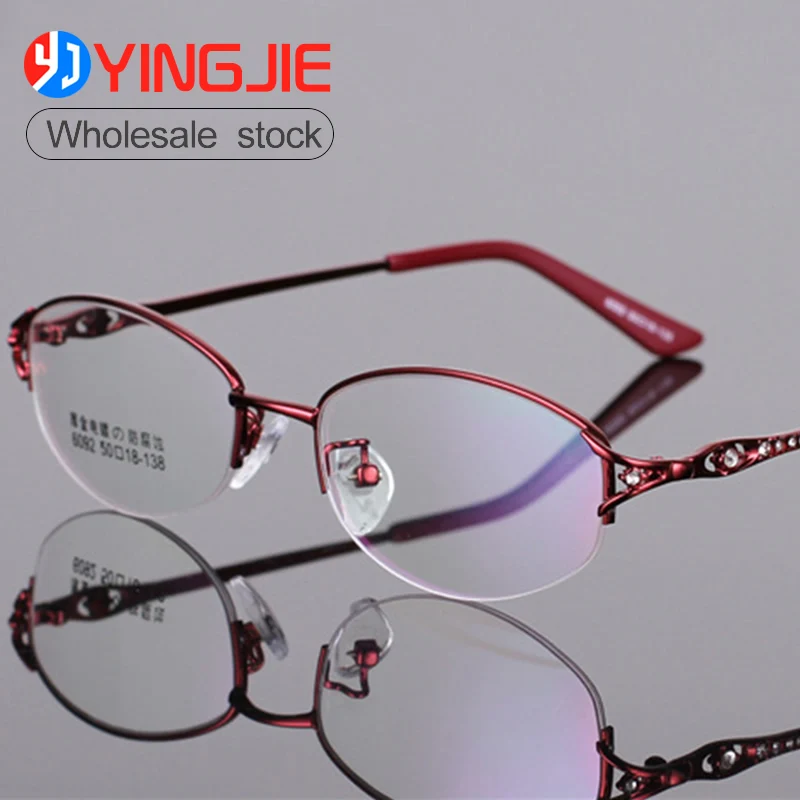 

Fashion Economic basic linemetal optical frames Cheap metal eyeglasses Metal Half Rim Optical Frame For Ladies two tonecolor6092