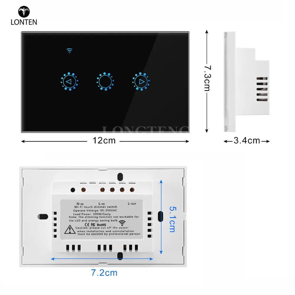 New Smart Dimmable Wifi Wall Touch Switch Glass Panel Stepless Dimmer Support Alexa Google Home US White/Black Smart Switch