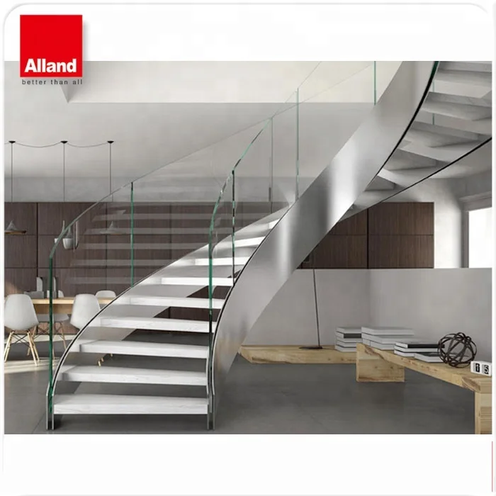 Decorative Stainless Steel Beam Interior Round Curved Stairs With