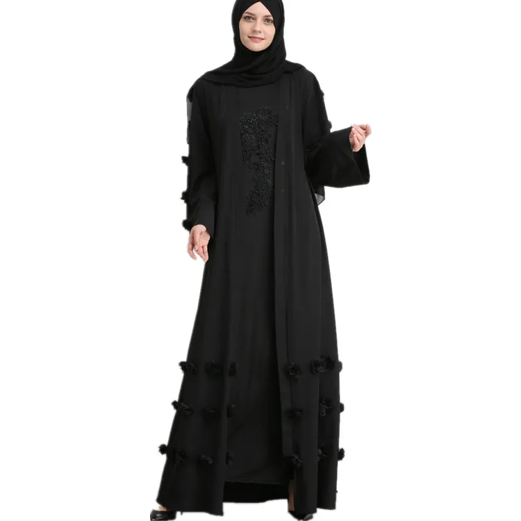 

2018 latest abaya designs white black flower muslim prayer dress new model abaya in dubai, Soft crepe whit flower