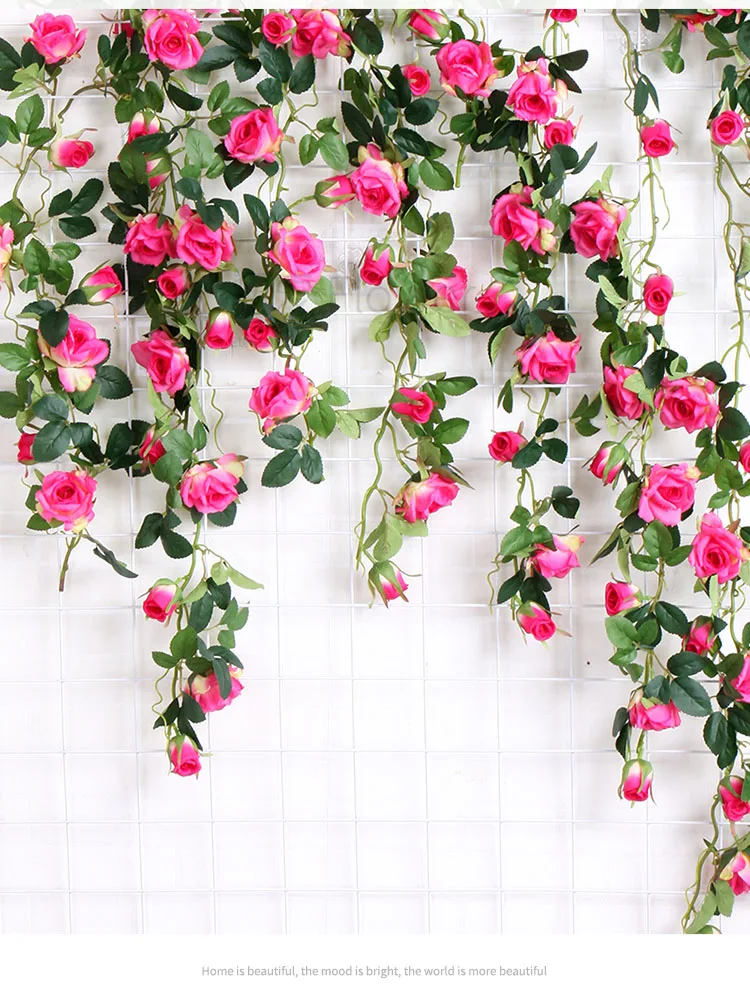 Artificial Rose Vine 1.1 Meter 16 Heads Silk Rose Garlands Hanging Home ...