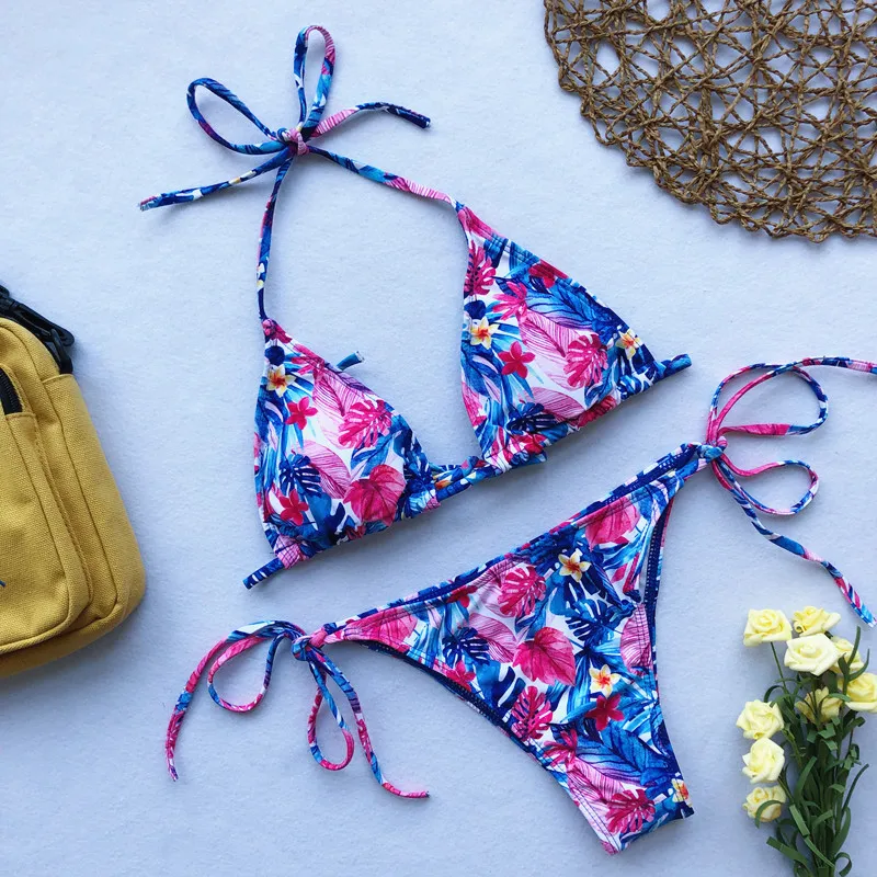 Vikinis De Mujer Women Halter Swimwear Floral Print Bikini Ropa De ...