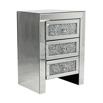 Mirror 3 Drawer Crushed Diamond Furniture Crystal Bedside Table Mirrored Product On Mirror 3 Drawer Crushed Diamond Furniture Crystal Bedside Table Mirrored Product On