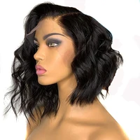 

Deep parting 13*6 Lace Front Virgin Human Hair Bob Wigs Natural Black Wavy Full Lace Frontal Wigs with Baby Hair Pre plucked