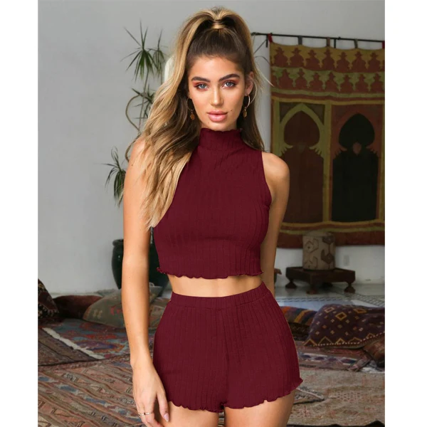 

Fashion Two Pieces Lady Clothing Sets Sexy Sleeveless Tube Top Knit Shorts For Women, N/a