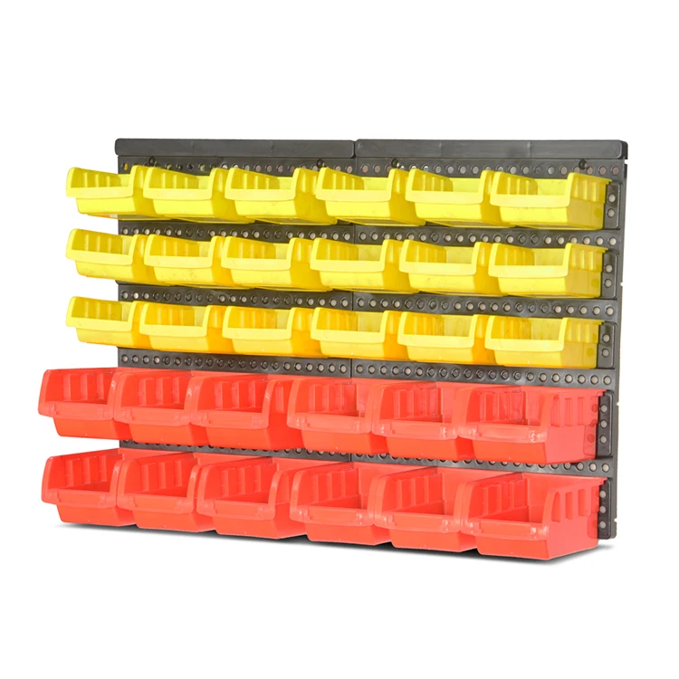 
30pcs Plastic Mounted Wall DIY Tool with rack and staclable storage bins set 