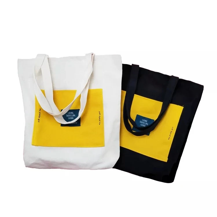

cotton shoulder bag shopping bag cotton, White/black/yellow or customized