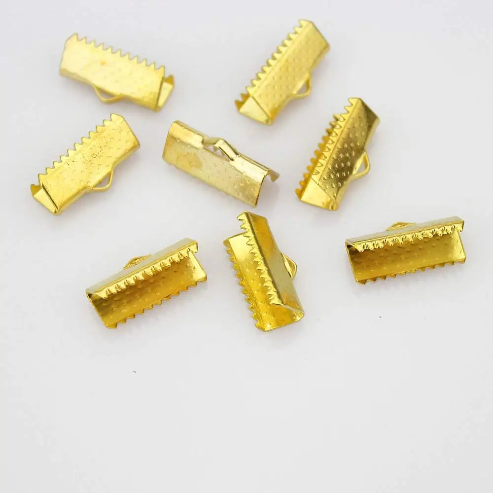 

Silver Plated Ribbon Ends Fastener Clasps Textured Crimp End Clamps Cord Ends, Gold,silver