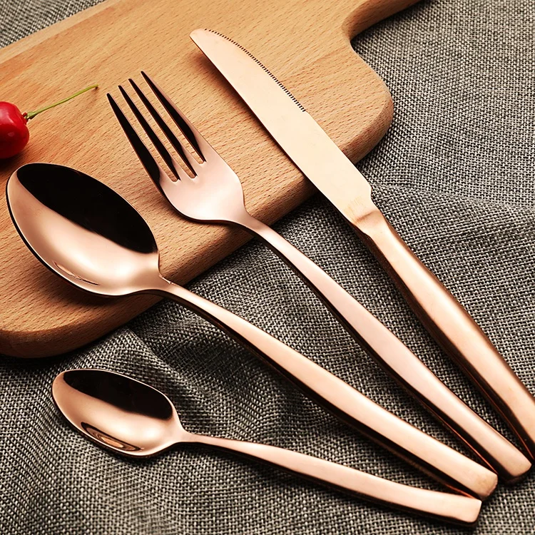 

High quality 4pcs Rose gold cutlery mirror polish dinner spoon fork knife wedding cutlery, Sliver