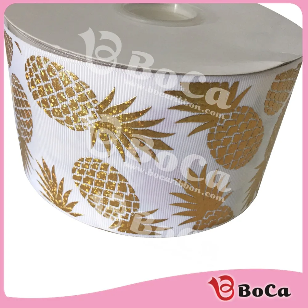 

hot sale 75mm ( 3 inch)gold pineapple hologram grosgrain ribbon, N/a