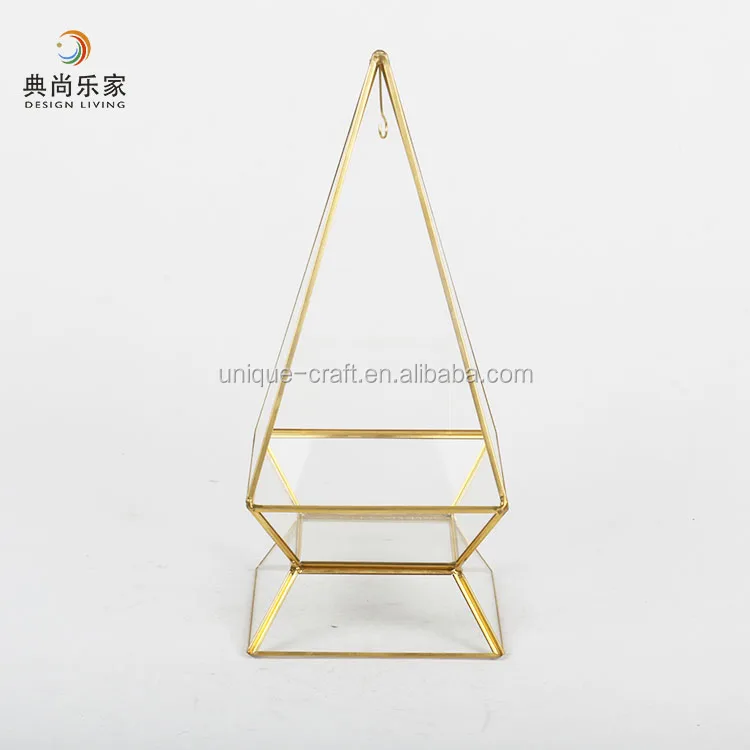 Glass Display Box Gold Pyramid Terrarium in Glass & Crystal Vases with Stand