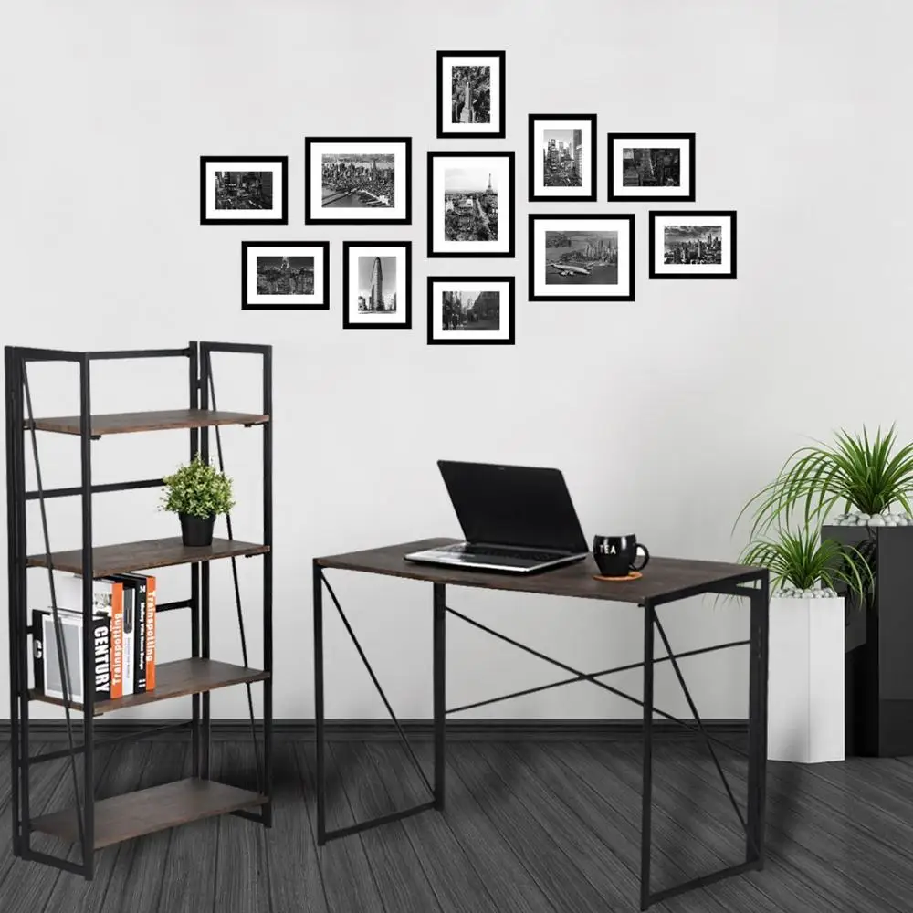 完全折叠金属框架壁橱搁架木头架子折叠木质展示架图书排架角落立场