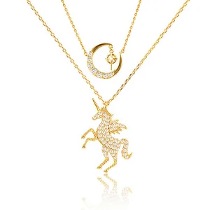 Women Unicorn Necklace Double Layer Pendant 18 Gold Plated Clavicle Chains Silver Choker necklace set