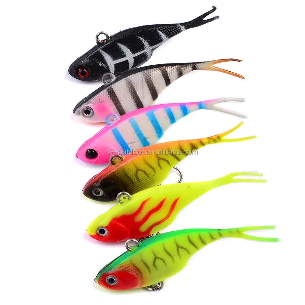 

HiUmi 3D Eyes Lead Fishing Lures With Flexible Tail Soft Fishing Lure Single Hook Baits Rubber 68mm 9g, 6 colors