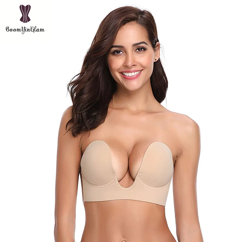 

plain dyed silicone self sticky gel push up women invisible silicone bra One Piece U shape brallete Women Intimate bralett, Blace;nude