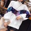 autumn spring crew neck batwing sleeve mohair women sequined winter cashmere pullover sweaters lady loose causal girl jumpers
