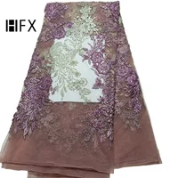 

HFX Lilac/White High-End African Embroidered Evening Dress 2019 Handmade Heavy Beaded Lace French Tulle Fabric