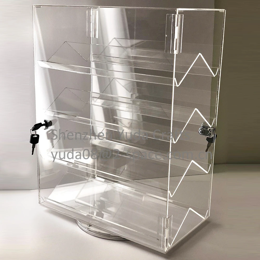 Acrylic Counter Top Locking Jewelry Display Case 4 Shelves Spinner
