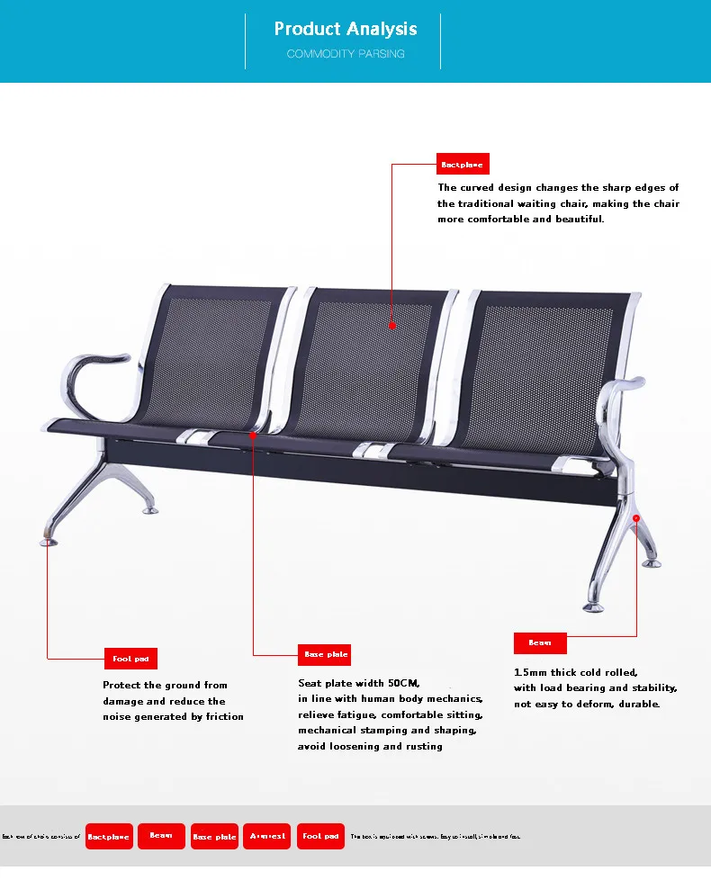 WCM-C503 Hospital seating public place 3 seater medical waiting chair