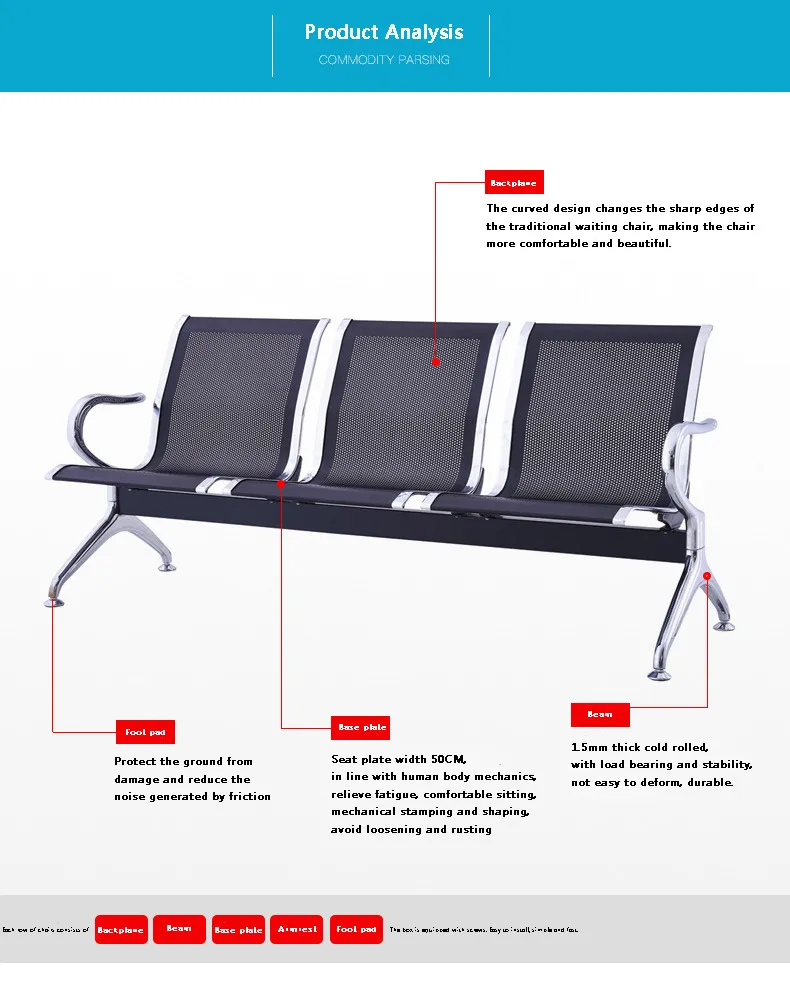 Airprot waiting chair Hospital seating public place 3 seater medical waiting chair