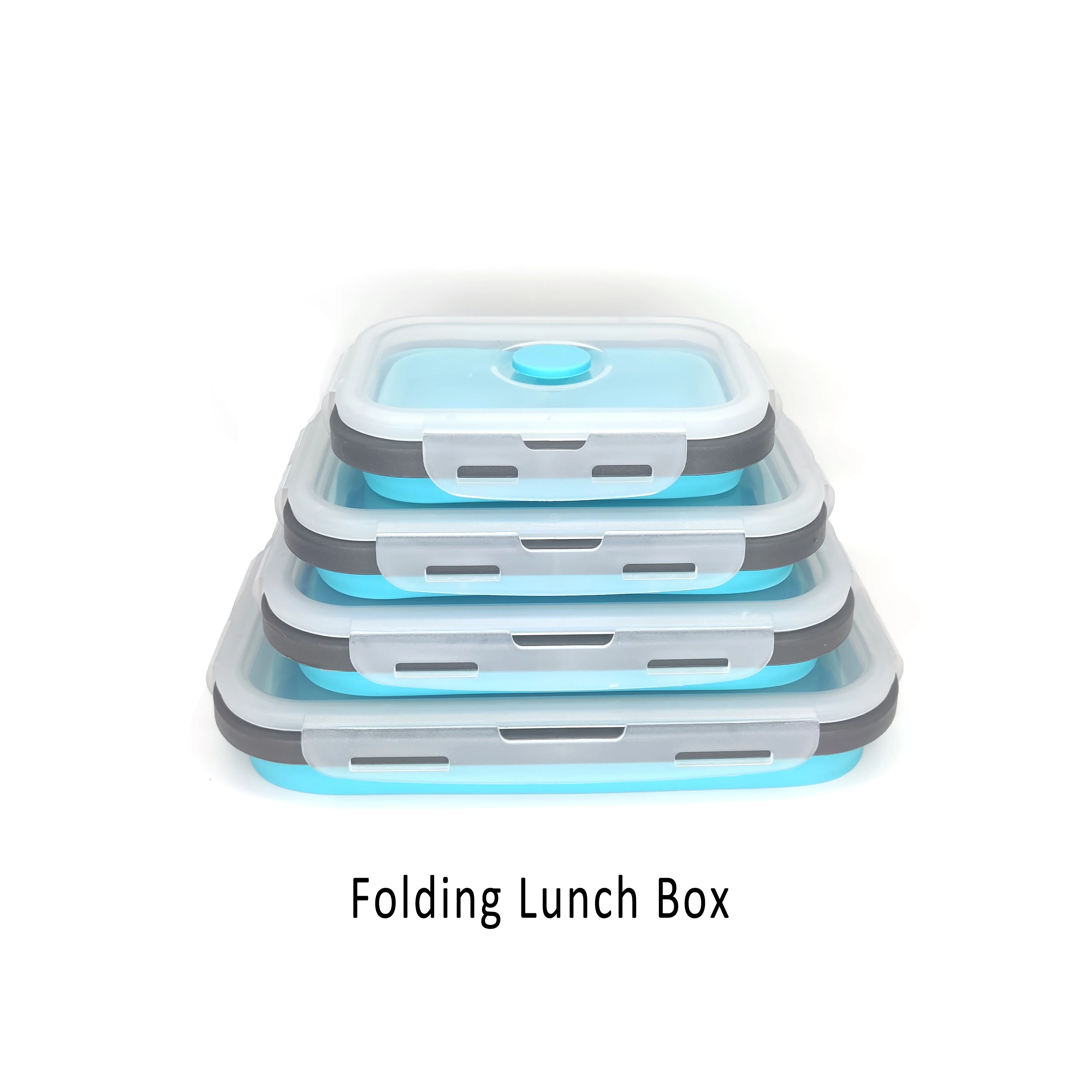 

Kitchen accessories Home Storage Stocked Watertight Folding Silicone Lunch Box Set / 4 Pieces Food Containers Food Storage, Blue, green and pink