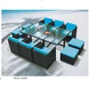 Yizhou Outdoor black cafe bar rattan wicker blue cushions customized size 10 people table and chair set furniture with pedals