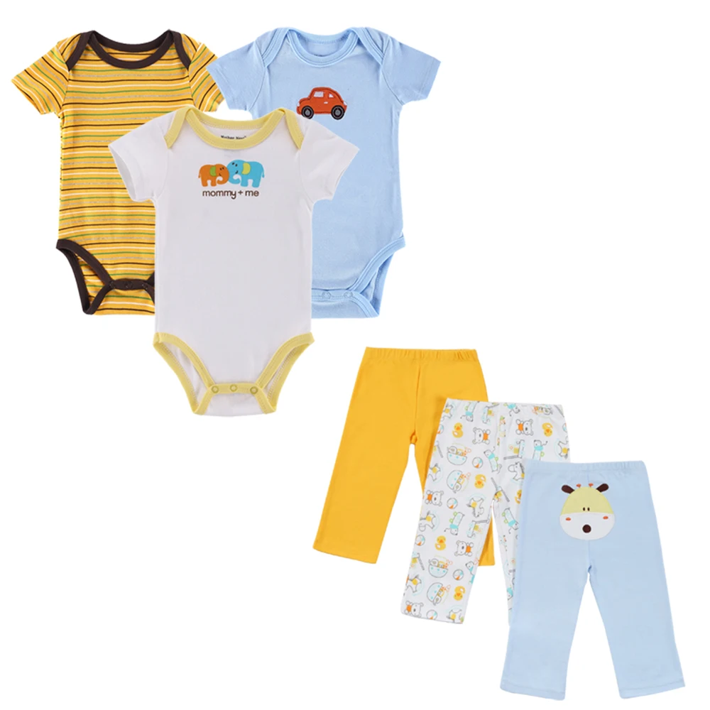 

100% Cotton Newborn Baby Boy Clothing Rompers Sets With Pants, Picture