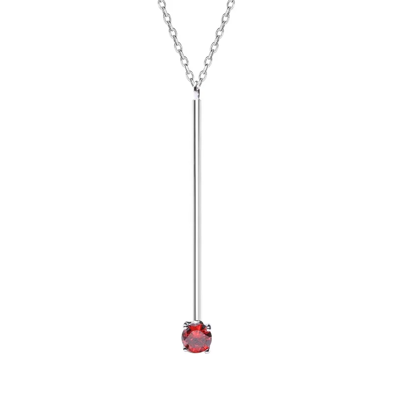 

Online shop fashion red zircon long pendant jewelry silver necklace