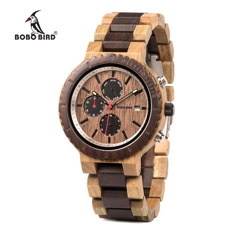 

BOBO BIRD Chronograph Walnut Wood Watches Custom Logo Watch for men