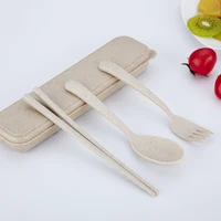 

Eco-friendly kids wheat portable cutlery set 3pcs set chopstick fork spoon with the wheat box