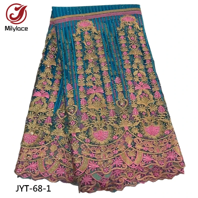

2019 Elegant flower hand embroidery french beaded net lace with stones, 4 colors are alternative