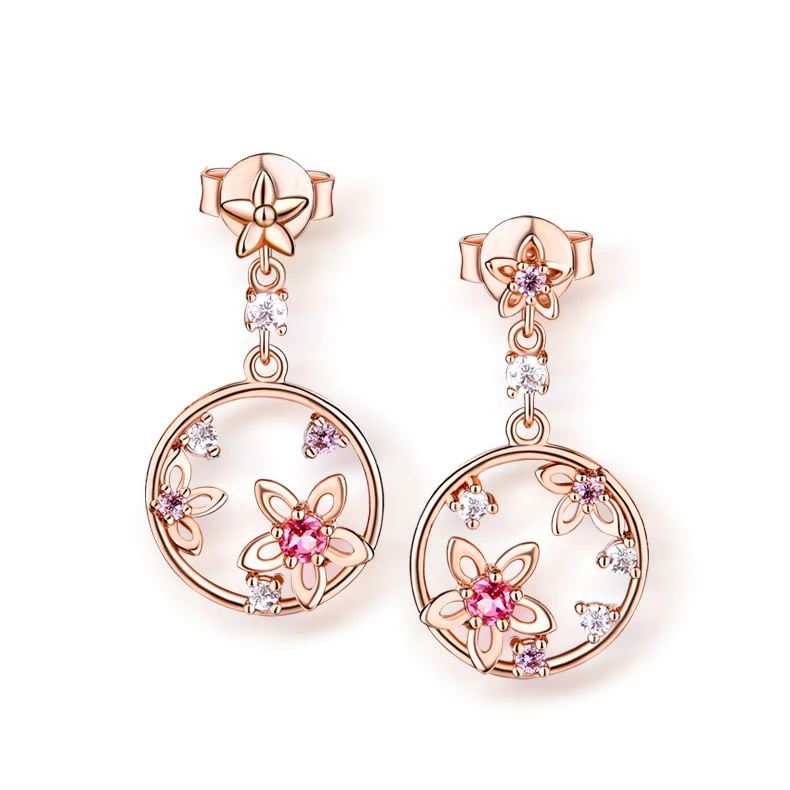 

Fancy Flower Dangle Korean Earrings Rose Gold Drop Earrings Women, Red