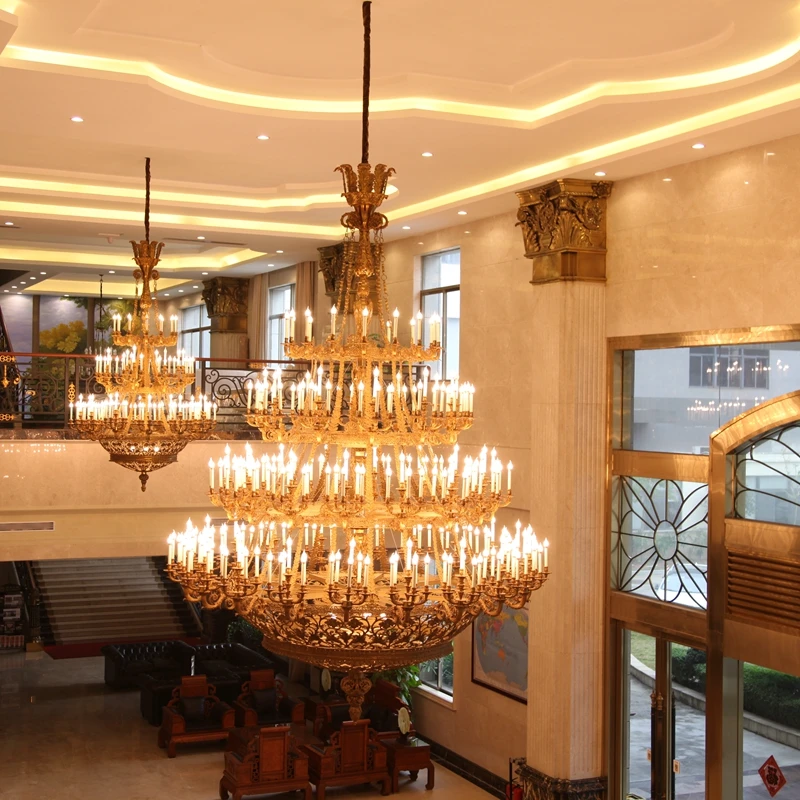 large traditional copper candle chandelier luxury light lighting flush mount ceiling chandelier high hall church hotel project