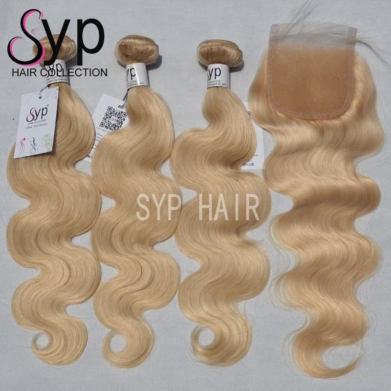 

613 Blonde 30 inch Body Wave Curly Hair Bundles With Silk Base Swiss Lace Closure Frontal, Blonde can be dyed and bleached