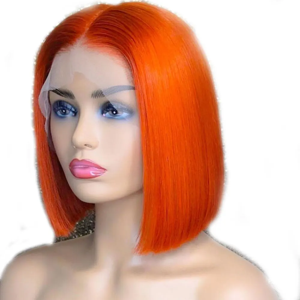

Factory Wholesale Brazilian Human Hair Full Lace Wig, Grade 10A Laces Wigs, Orange color short bob cut lace wig, 99j lace wig