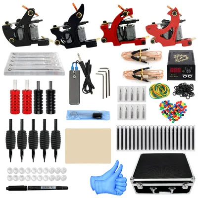 

Professional Complete Tattoo Kit for Beginner 4 Pro Machine Needles Power Supply Grip Carry Case