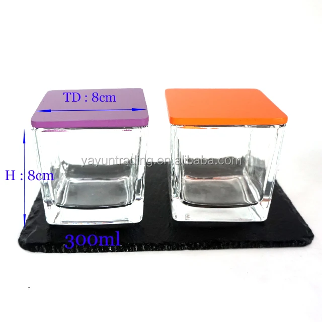Cheap Black White Clear Square Candle Jars Glass And Colorful Lids For